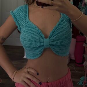 Endless Rose Turquoise Knit Crop Top
